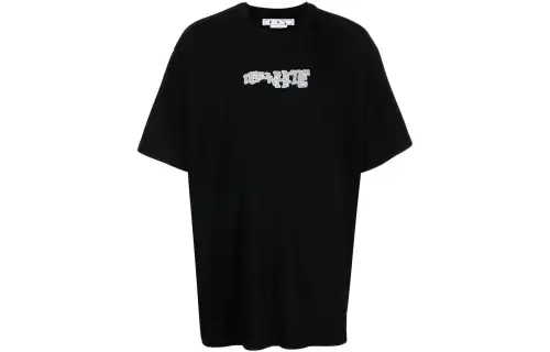 OFF WHITE T Shirts Men's Black Crew Neck Moderate Straight Fit