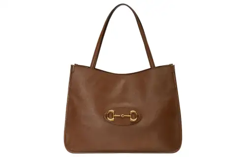 GUCCI Horsebit 1955 Bright Leather Tote Bag, Shopping Bag, Handbag Women's Brown