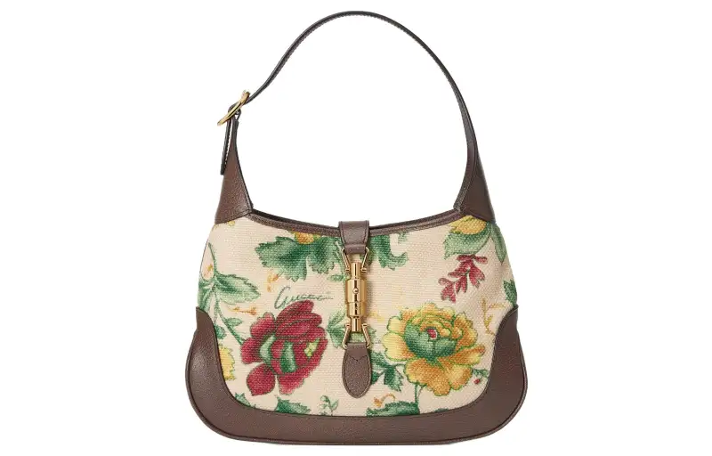 GUCCI Jackie 1961 Canvas With Leather Trim Crescent Shoulder Bag Shoulder Bag Small Women's Floral Multicolor