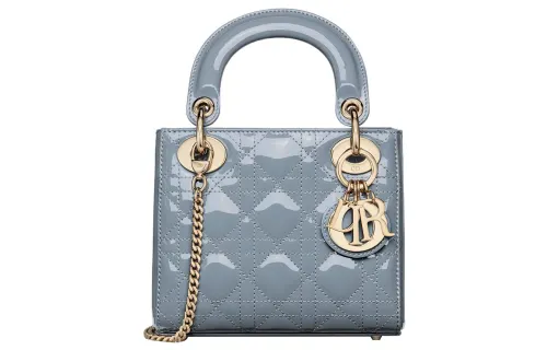 DIOR Lady Dior Patent Leather, Cow Leather Handbag Shoulder Bag, Crossbody Bag, Handbag Mini Women's Powder Blue