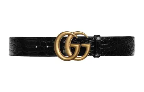 GUCCI GG Marmont Crocodile Leather Belts Women's Black Width 4cm