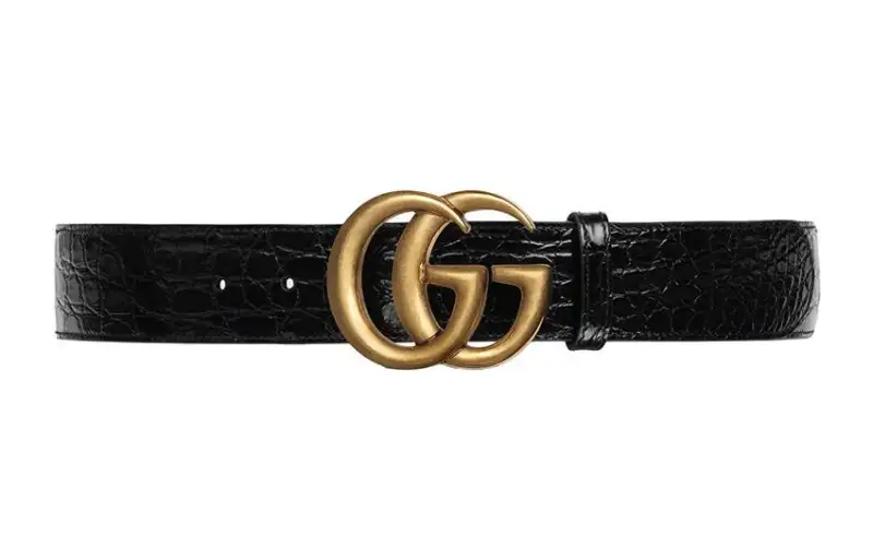 GUCCI GG Marmont Crocodile Leather Belts Women's Black Width 4cm
