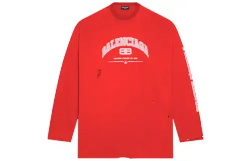 Balenciaga T Shirts Men's Red Crew Neck Moderate Straight Fit