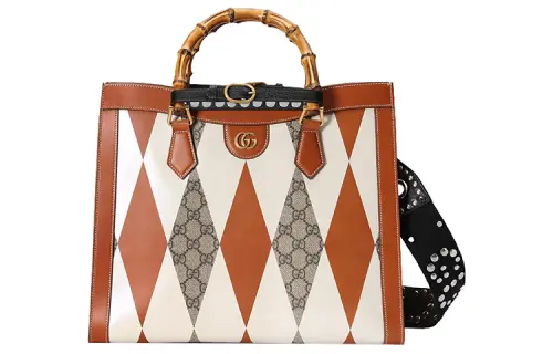 GUCCI Diana Detachable Strap Canvas With Leather Tote Bag, Shopping Bag, Shoulder Bag, Crossbody Bag, Handbag Medium