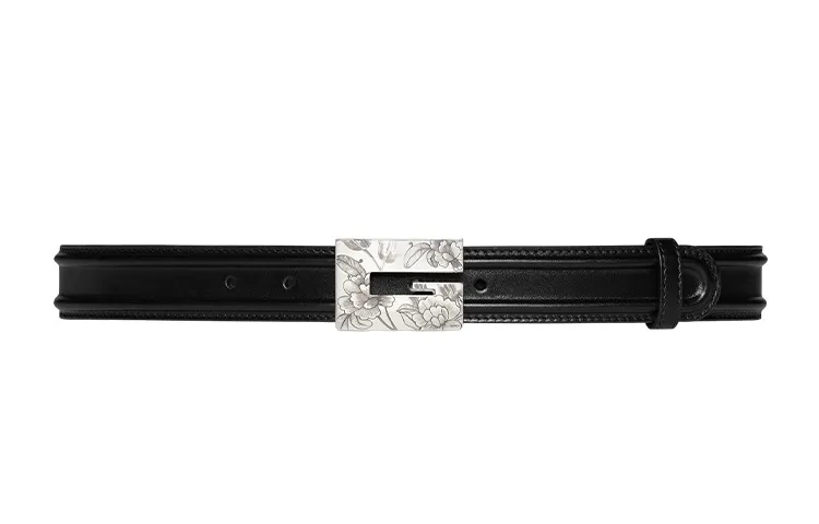 GUCCI G Leather Belts Men's Black Width 3cm