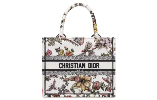 DIOR BookTote Embroidery Tote Bag, Shopping Bag, Handbag Small Women's White/Multicolor