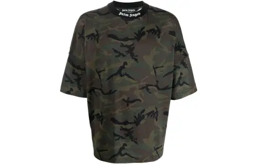 Palm Angels logo-band camouflage-print T-shirt