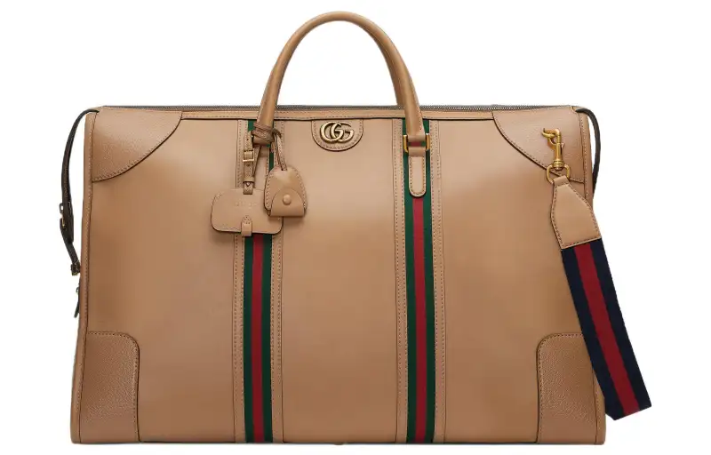 GUCCI Leather Travel Bag, Shoulder Bag, Crossbody Bag, Handbag Extra Large Men's Light Brown