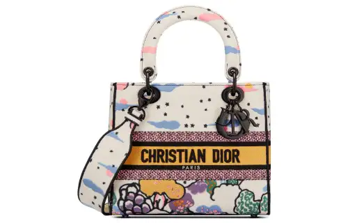 DIOR Lady D Lite Embroidery Tote Bag, Shopping Bag, Shoulder Bag, Crossbody Bag, Handbag Medium Women's Multicolor