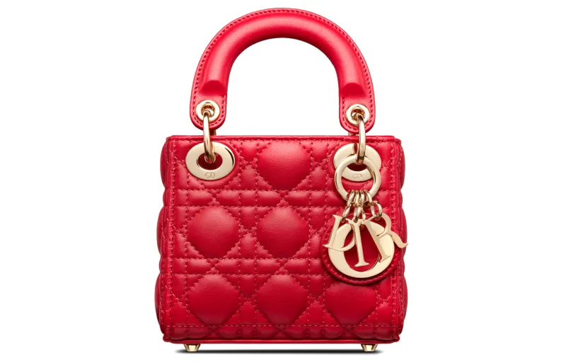 DIOR Lady Dior Sheepskin Handbag Shoulder Bag, Crossbody Bag, Handbag Extra Mini Women's Crimson