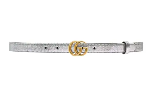 GUCCI GG Marmont Leather Belts Women's Silver Width 2cm