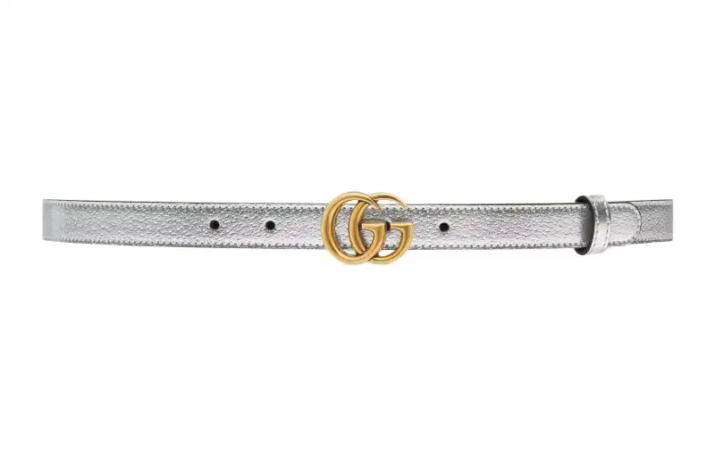 GUCCI GG Marmont Leather Belts Women's Silver Width 2cm