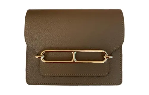 HERMES Roulis Evercolor Calfskin Pig Nose Card Holder Fanny Pack Wallet Women's D0 Beige Weimar Dog Beige