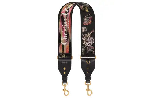 DIOR Embroidery With Cow Leather Bag Straps Women's Black/Multicolor