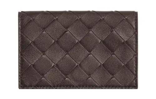 Bottega Veneta Lambskin With Cow Leather Card Holder Women's Dark Brown