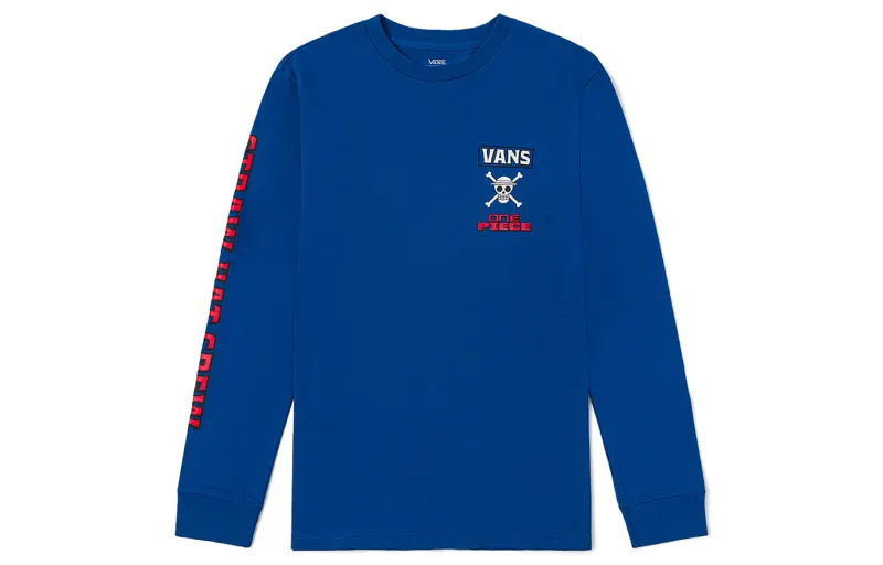 Vans X One Piece King Of Thieves Co Branded Collection T Shirts Unisex Blue Crew Neck Moderate Straight Fit