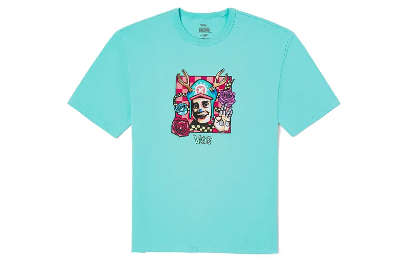 Vans X One Piece King Of Thieves Co Branded Collection T Shirts Unisex Lake Blue Crew Neck Moderate Straight Fit
