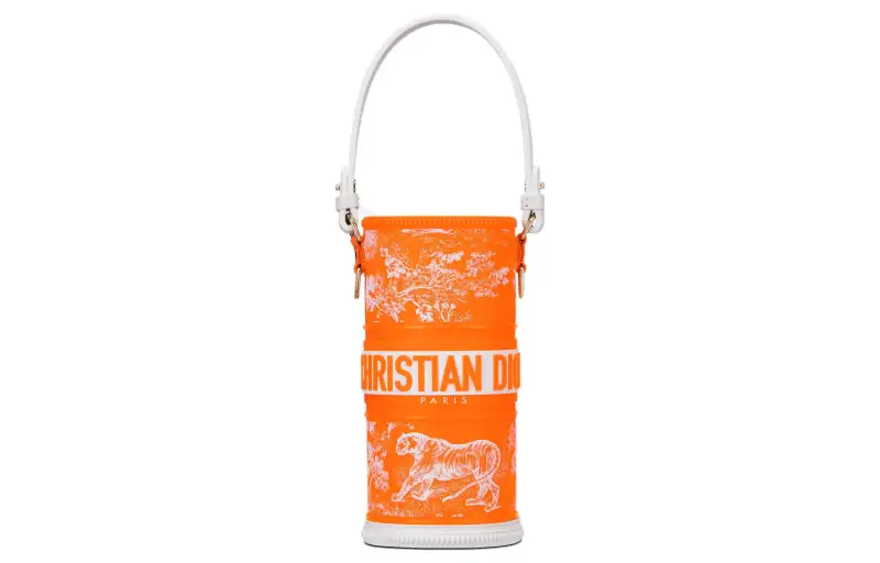 DIOR Leather Water Bottle Bag, Shoulder Bag, Crossbody Bag, Handbag Unisex Neon Orange