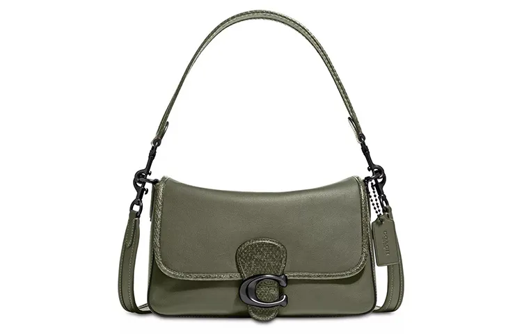 COACH Tabby Leather Patchwork With Snake Skin Detail Handbag, Shoulder Bag Women's Army Green