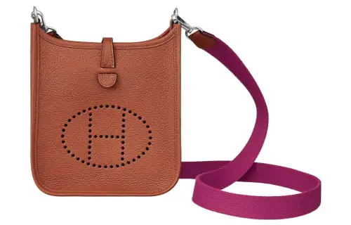 HERMES Evelyne Clemence Bullock Leather Crossbody Bag, Shoulder Bag 16 Women's Copper & Purple Rose