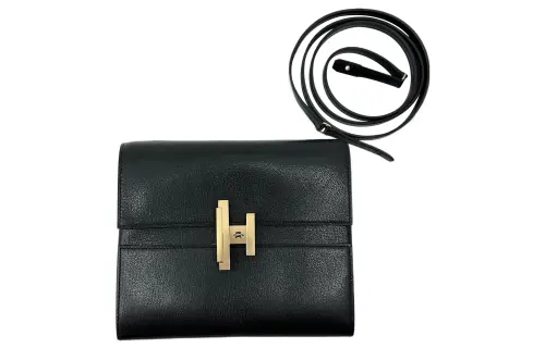HERMES Cinhetic Chamkila Goat Skin Shoulder Bag, Crossbody Bag, Clutch Women's Noir Black