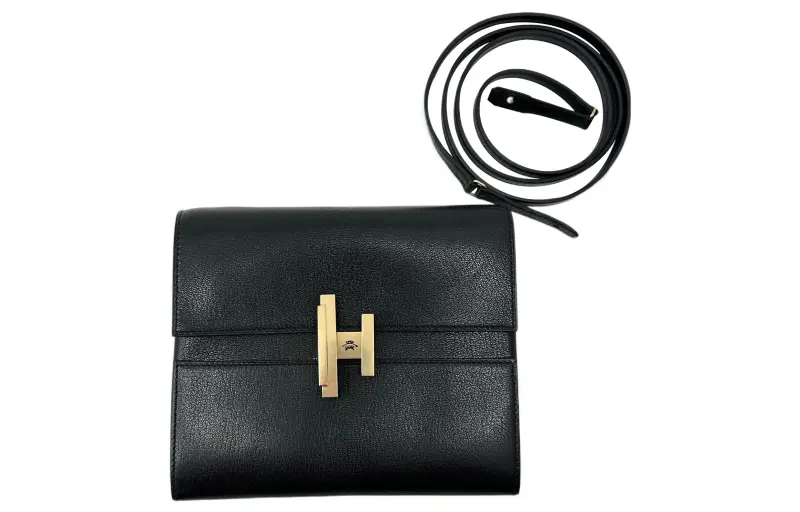 HERMES Cinhetic Chamkila Goat Skin Shoulder Bag, Crossbody Bag, Clutch Women's Noir Black