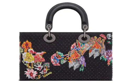 DIOR Lady D JOY Cross Stitch Flowers Handbag Shoulder Bag, Crossbody Bag, Handbag Regular Women's Black