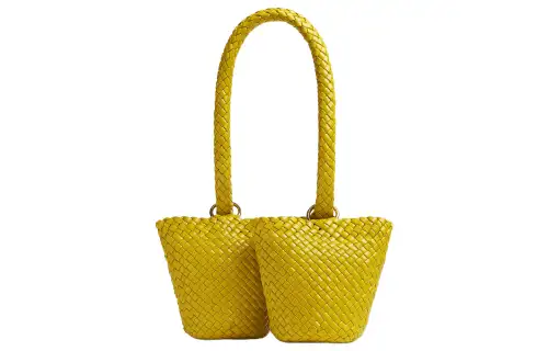 Bottega Veneta Sheepskin With Canvas Bucket Bag, Combo Bag, Handbag, Shoulder Bag Men's Yellow