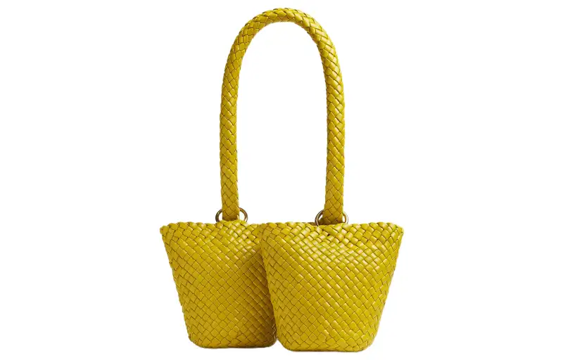 Bottega Veneta Sheepskin With Canvas Bucket Bag, Combo Bag, Handbag, Shoulder Bag Men's Yellow