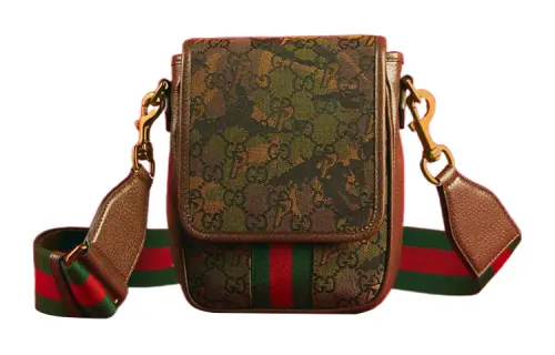 GUCCI PALACE Collaboration Canvas With Leather Shoulder Bag, Crossbody Bag Unisex Army Green