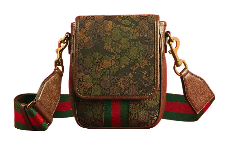 GUCCI PALACE Collaboration Canvas With Leather Shoulder Bag, Crossbody Bag Unisex Army Green