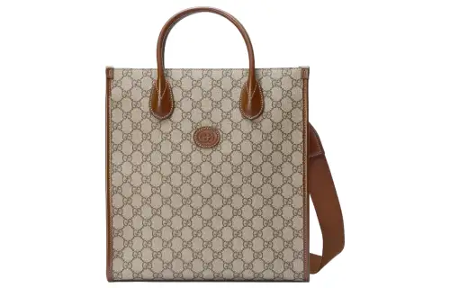GUCCI Interlocking Canvas With Leather Shoulder Bag, Crossbody Bag, Handbag Men's Ebony & Brown