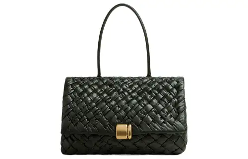 Bottega Veneta Calfskin Handbag, Shoulder Bag Women's Dark Green