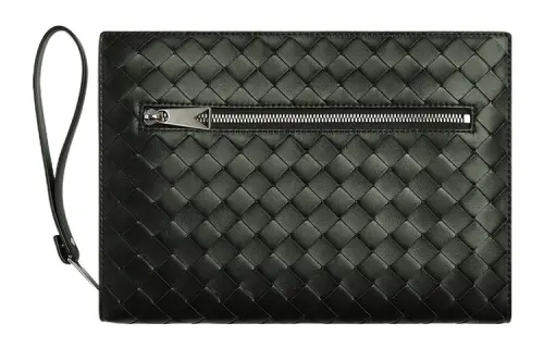 Bottega Veneta Cow Leather Document Bag Clutch Small Men's Dark Green