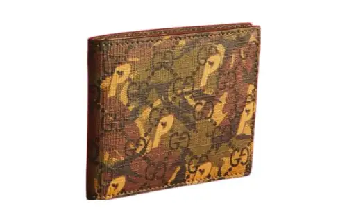 GUCCI PALACE Collaboration Canvas With Leather Wallet Unisex Army Green