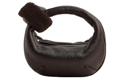 Bottega Veneta Jodie Shearling With Cow Leather Handbag Mini Women's Dark Brown