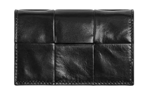 Bottega Veneta Cow Leather With Fabric Card Holder Men's Black