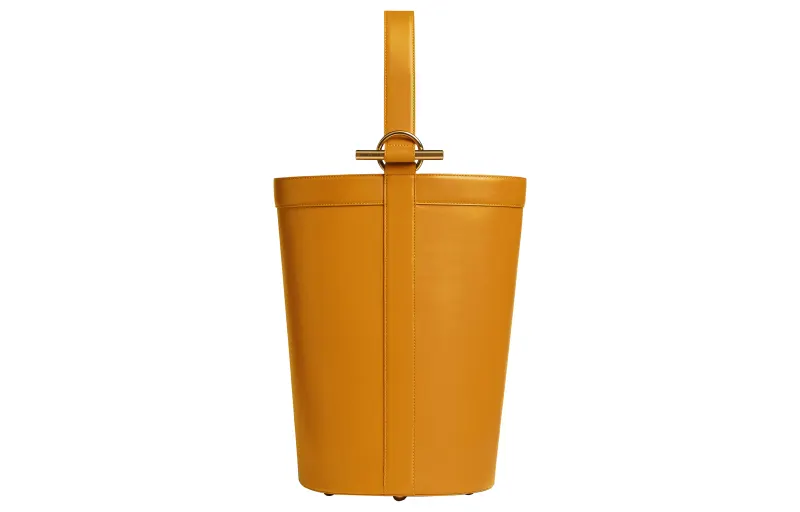 Bottega Veneta Calfskin Bucket Bag, One Shoulder Handbag Large Women's Yellow Brown