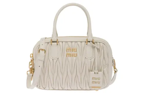 MIU MIU Arcadie Collection Matelassé Sheepskin Portable Crossbody Bag, Shoulder Bag Women's White