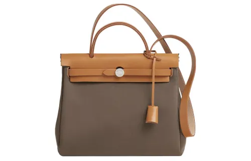 HERMES Herbag Zip Officier Canvas With Hunter Cow Leather Shoulder Bag, Crossbody Bag, Handbag 31 Unisex