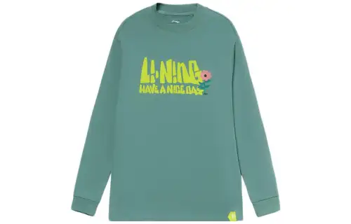 Li Ning Sports Fashion Collection T Shirts Men's Green Crew Neck Moderate Straight Fit