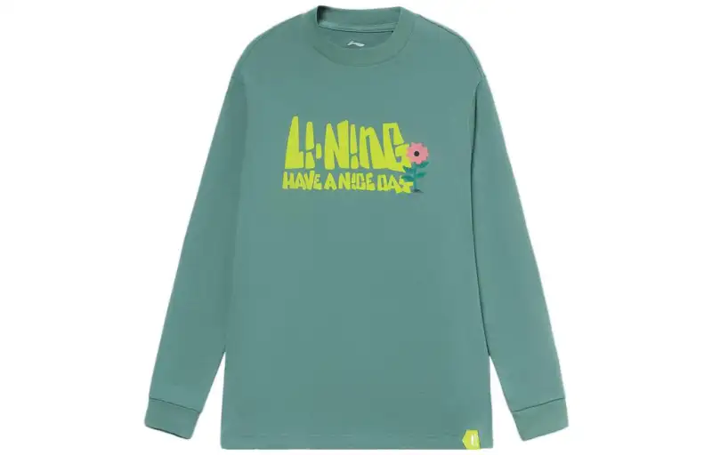 Li Ning Sports Fashion Collection T Shirts Men's Green Crew Neck Moderate Straight Fit