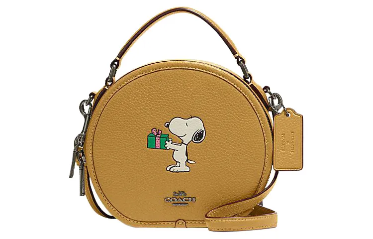 COACH X Peanuts Snoopy Collaboration Dempsey Cow Leather Handbags Small Women's Earth Yellow