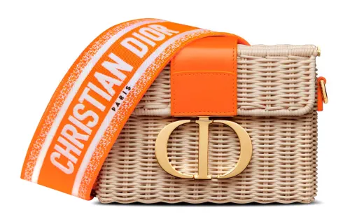 DIOR 30 Montaigne Collection Wicker With Cow Leather Handheld Shoulder Bag, Crossbody Bag Women's Natural Color/Orange