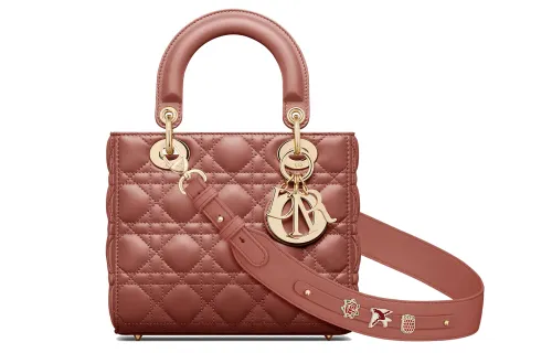 DIOR Lady Dior Sheepskin Handbag Shoulder Bag, Crossbody Bag, Handbag Small Women's Rusty Red