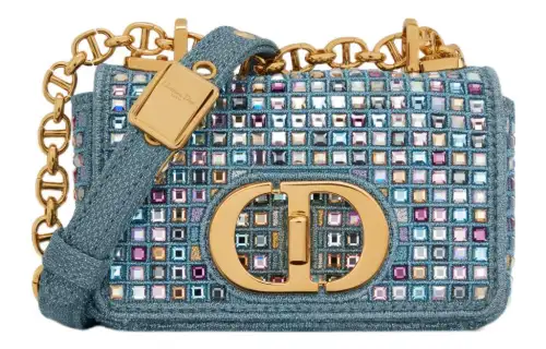 DIOR Caro Metal Canvas Crystal Handheld Crossbody Bag, Shoulder Bag Women's Blue