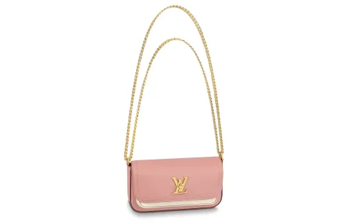 LOUIS VUITTON Lockme Tender Grained Calfskin Shoulder Bag, Crossbody Bag Regular Women's Pink/Quartz White