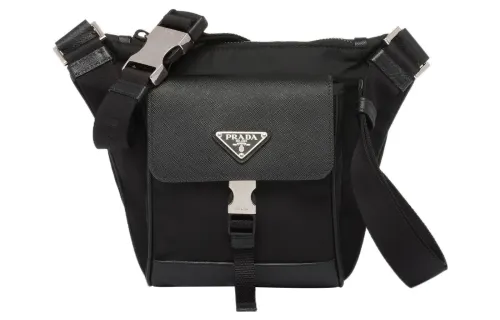 PRADA Recycled Nylon And Leather Fabric Crossbody Bag, Shoulder Bag Men's Black