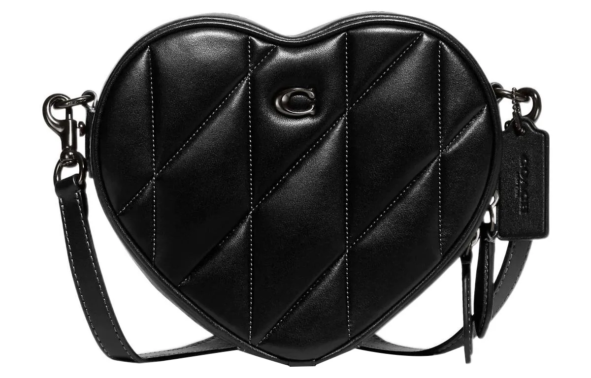COACH Heart Sheepskin With Cow Leather Heart Shaped Bag, Shoulder Bag, Crossbody Bag Small Women's Black