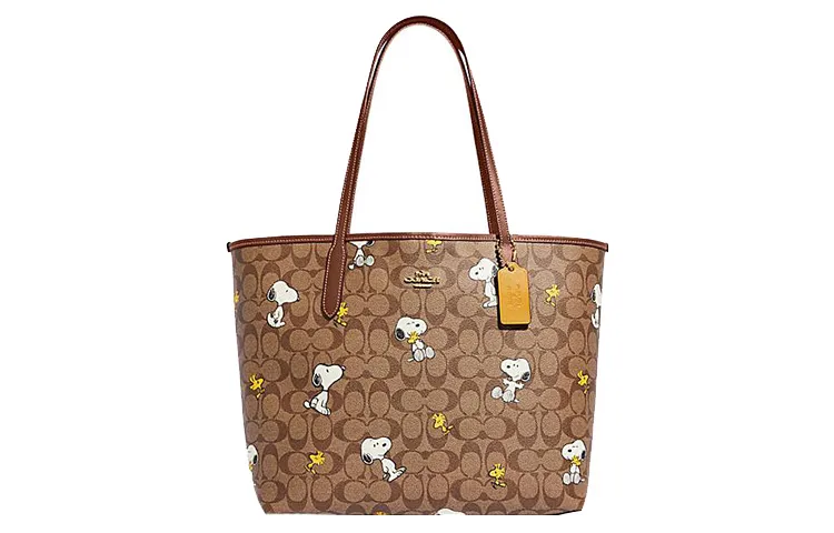 COACH Peanuts Snoopy Collaboration Dempsey Artificial Leather Tote Bag, Shopping Bag, Handbag, Shoulder Bag Large